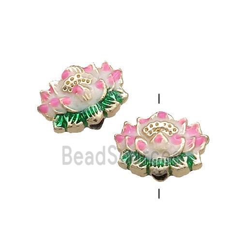 Copper Lotus Flower Beads Pink Painted Gold Plated