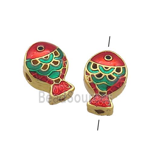 Copper Fish Beads Multicolor Painted Gold Plated