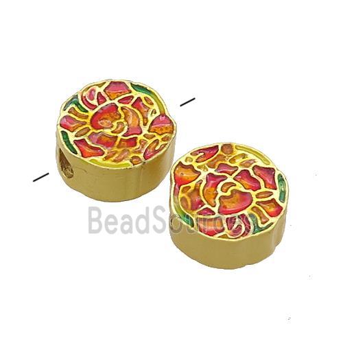 Copper Flower Beads Orange Painted Gold Plated