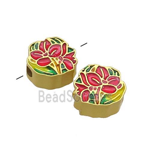 Copper Flower Beads Multicolor Painted Gold Plated