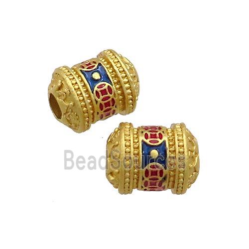 Copper Tube Beads Multicolor Painted Large Hole Gold Plated