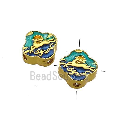 Copper Deer Beads Green Painted Cross Hole Gold Plated