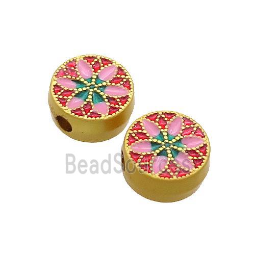 Copper Coin Beads Flower Multicolor Painted Gold Plated