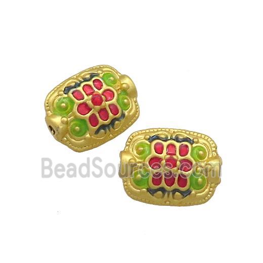 Copper Rectangle Beads Multicolor Painted Gold Plated