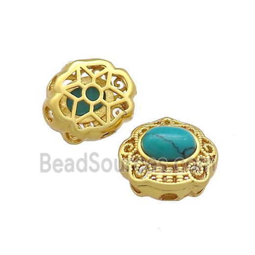 Copper Beads Pave Teal Turquoise Gold Plated