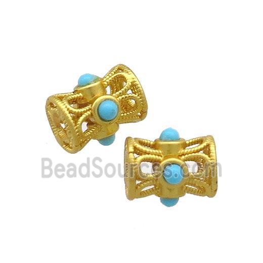 Copper Tube Beads Pave Gemstone Large Hole Gold Plated