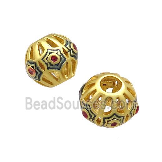 Copper Bicone Beads Blue Painted Star Large Hole Gold Plated