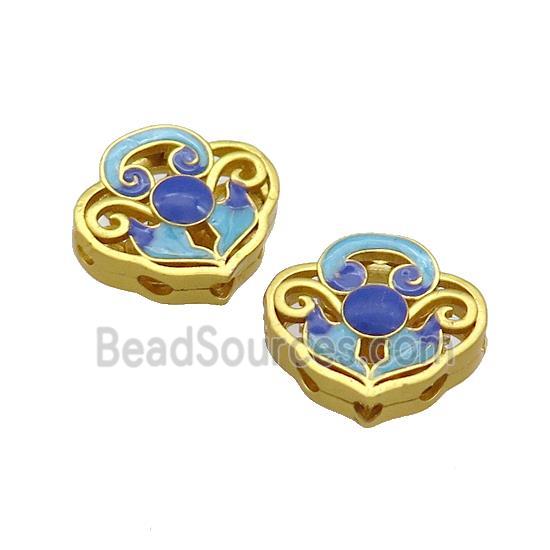 Copper Flower Beads Blue Cloisonne Gold Plated