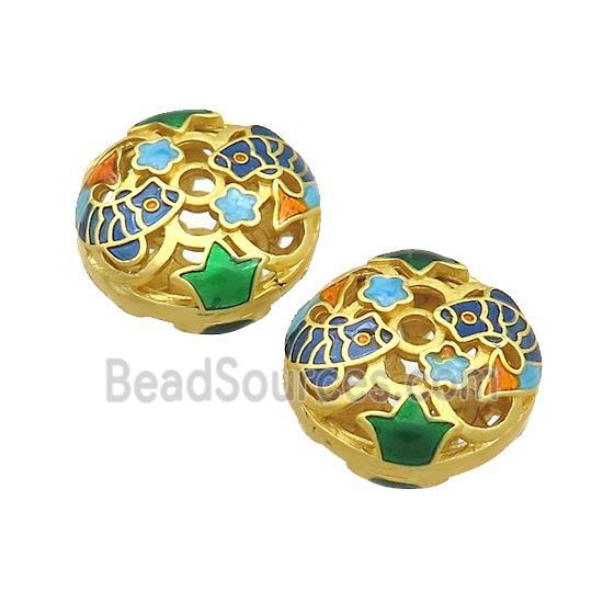 Copper Coin Beads Multicolor Painted Fish Hollow Gold Plated