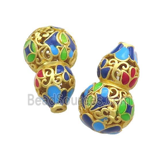 Copper Gourd Beads Multicolor Painted Hollow Gold Plated