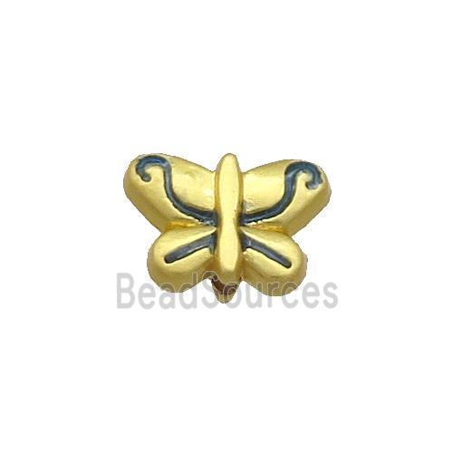 Copper Butterfly Beads Blue Painted Gold Plated