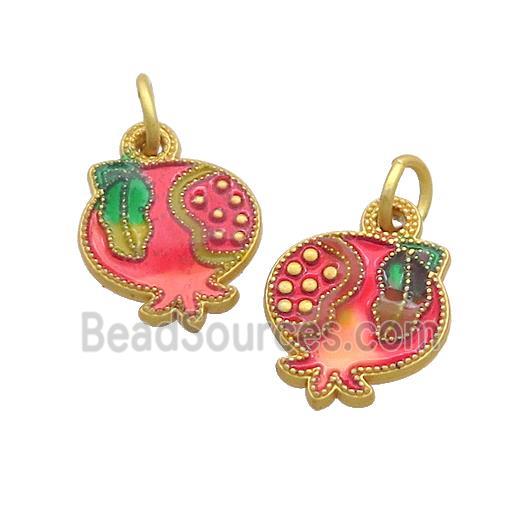 Copper Pomegranate Pendant Red Painted Gold Plated