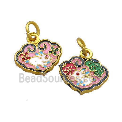 Copper Cloudy Pendant Multicolor Painted Rabbit Gold Plated