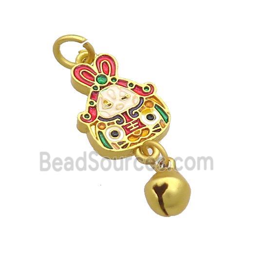 Copper Talisman Pendant Tiger Rabbit Multicolor Painted Gold Plated