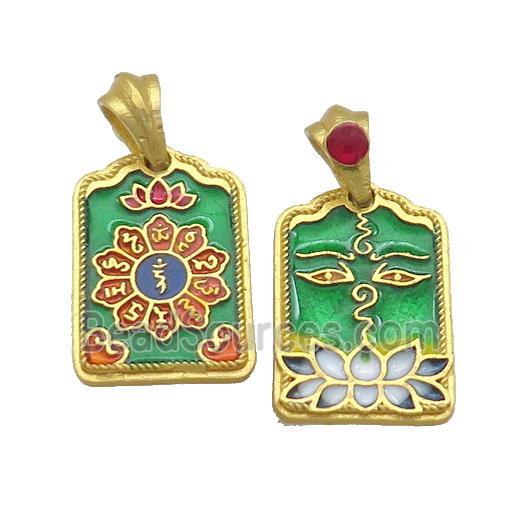 Copper Talisman Pendant Rectangle Multicolor Painted Gold Plated