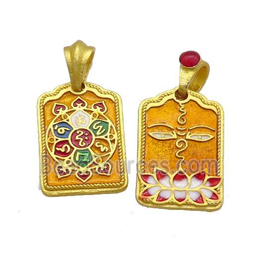 Copper Talisman Pendant Rectangle Multicolor Painted Gold Plated