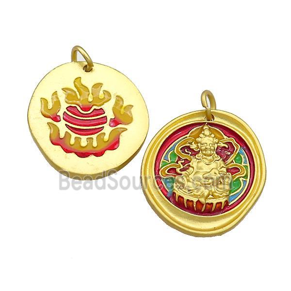 Copper Buddha Pendant Multicolor Painted Gold Plated