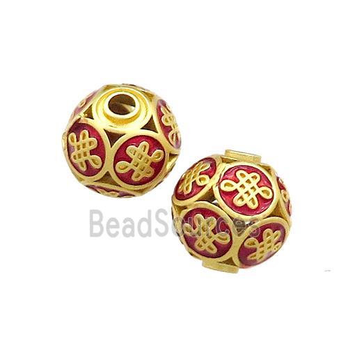 Copper Round Beads Red Painted Knot Gold Plated