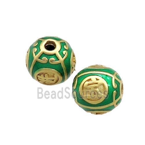 Copper Round Beads Green Painted Gold Plated