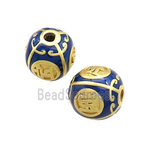 Copper Round Beads Blue Painted Gold Plated