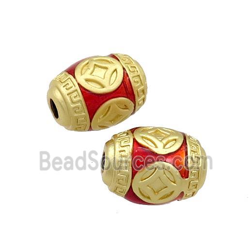 Copper Barrel Beads Red Painted Gold Plated