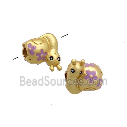 Copper Snail Beads Purple Painted Large Hole Gold Plated