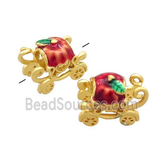 Copper Carriage Beads Red Painted Large Hole Gold Plated