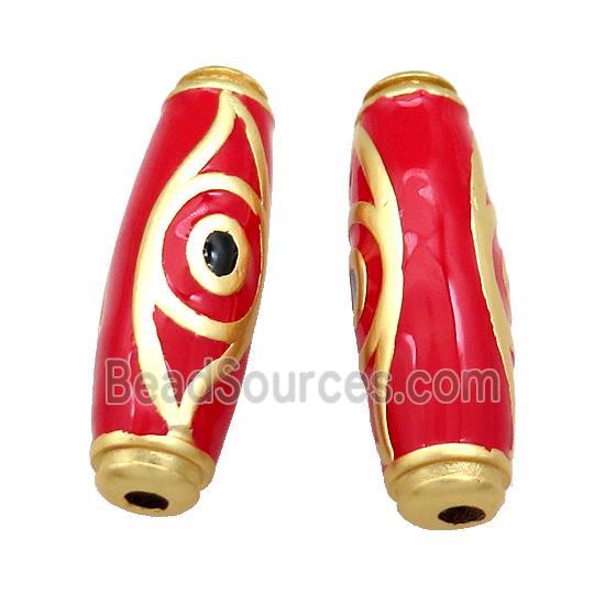 Copper Rice Beads Red Enamel Evil Eye Large Hole Unfade Gold Plated