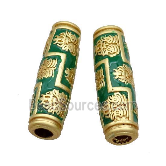 Copper Rice Beads Green Enamel Large Hole Unfade Gold Plated