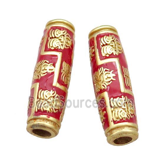 Copper Rice Beads Red Enamel Large Hole Unfade Gold Plated