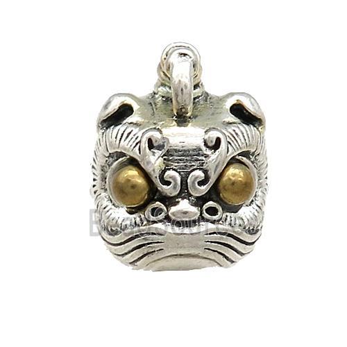 Tibetan Style Copper Lion Charms Pendant Antique Silver Bronze