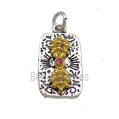 Tibetan Style Copper Vajra Pestle Pendant Rectangle Antique Silver Gold