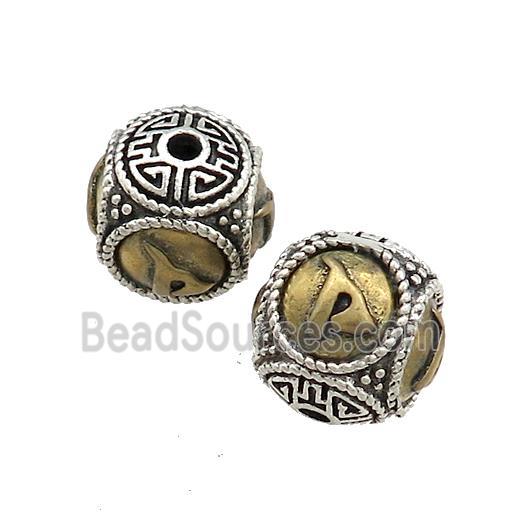 Tibetan Style Copper Round Beads Buddhist OM Meditation Antique Silver Bronze