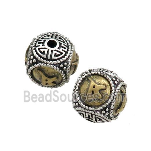 Tibetan Style Copper Round Beads Buddhist OM Meditation Antique Silver Bronze