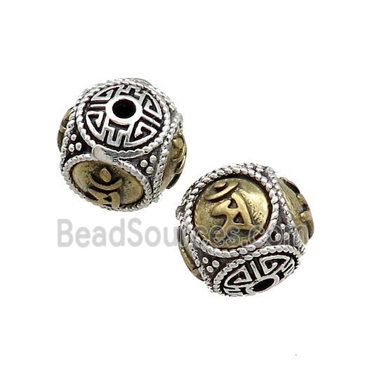 Tibetan Style Copper Round Beads Buddhist OM Meditation Antique Silver Bronze