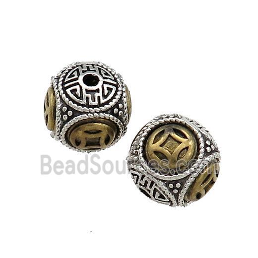 Tibetan Style Copper Round Beads Buddhist Antique Silver Bronze