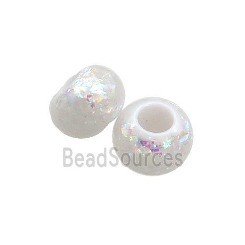 White Resin Rondelle Beads Pave AB-Color Fire Opal Large Hole Smooth