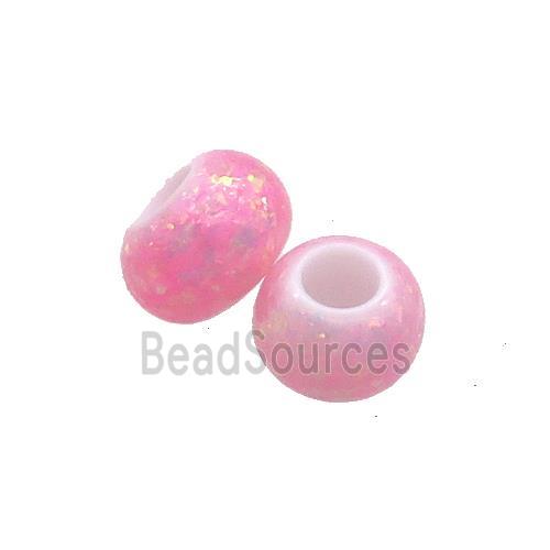 White Resin Rondelle Beads Pave Pink Fire Opal Large Hole Smooth