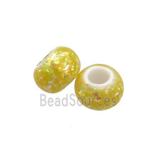 White Resin Rondelle Beads Pave Gold Fire Opal Large Hole Smooth