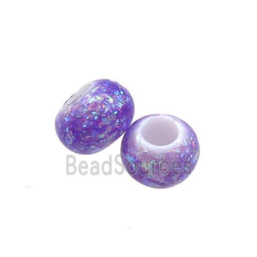 White Resin Rondelle Beads Pave Purple Fire Opal Large Hole Smooth