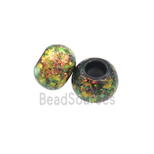 Black Resin Rondelle Beads Pave Olive Fire Opal Large Hole Smooth