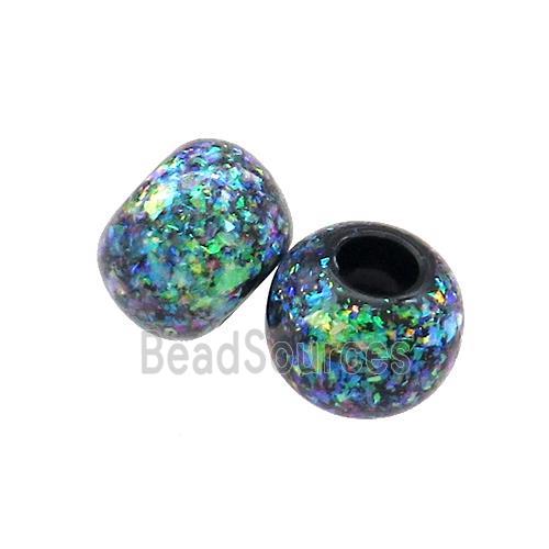 Black Resin Rondelle Beads Pave Rainbow Fire Opal Large Hole Smooth