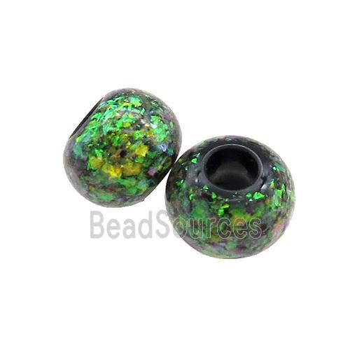 Black Resin Rondelle Beads Pave Green Fire Opal Large Hole Smooth