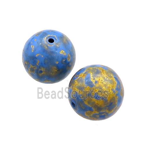 Wood Beads Blue Painted Smooth Round