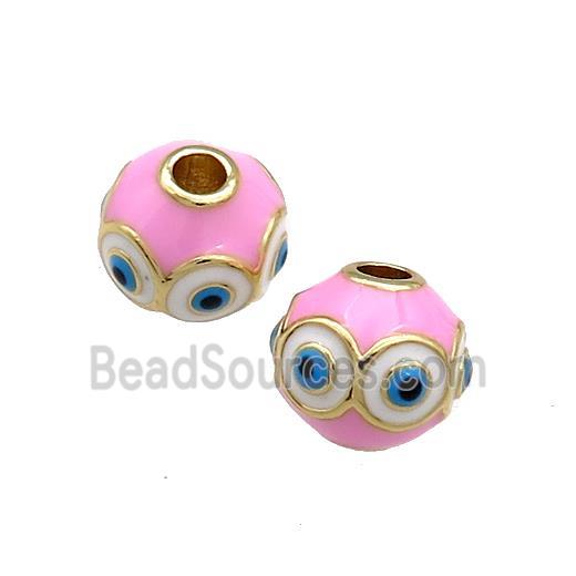 Copper Round Beads Pink Enamel Evil Eye 18K Gold Plated