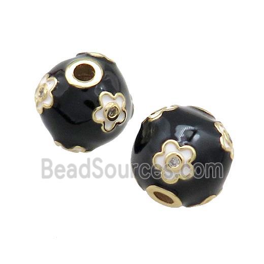 Copper Round Beads Pave Zircon Black Enamel 18K Gold Plated