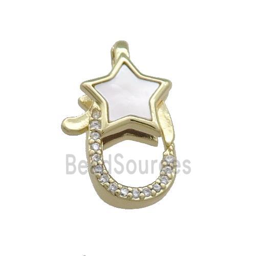 Copper Lobster Clasp Pave Shell Zircon Star 18K Gold Plated