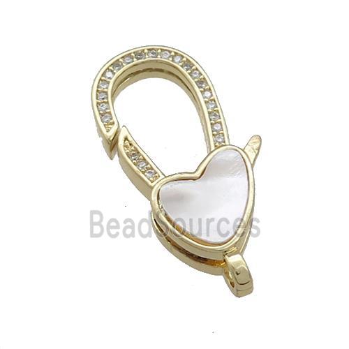 Copper Lobster Clasp Pave Shell Zircon Heart 18K Gold Plated