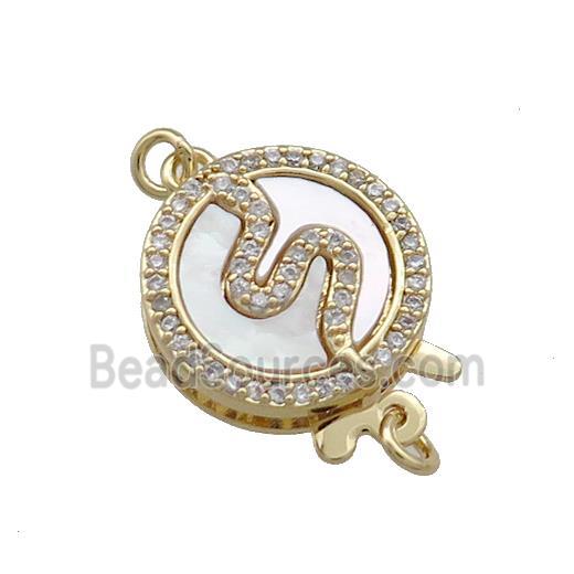 Copper Slider Clasp Pave Shell Zircon Snake 18K Gold Plated