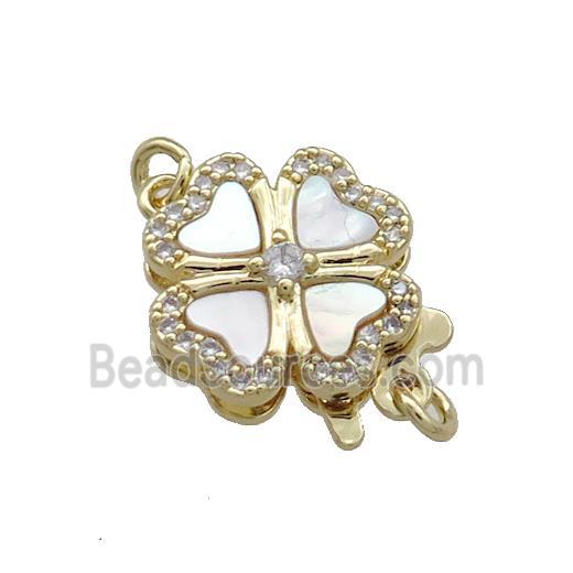 Copper Slide Clasp Pave Shell Zircon Clover 18K Gold Plated